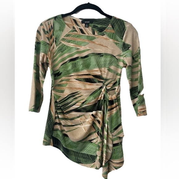 NWOT Alfani Palm Print Tie front Tunic Green/tan Size PP tropical, resort, fun - Picture 7 of 7